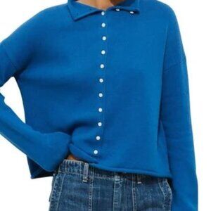 Alex Mill Taylor Rollneck Cardigan Royal Blue Cotton Cashmere